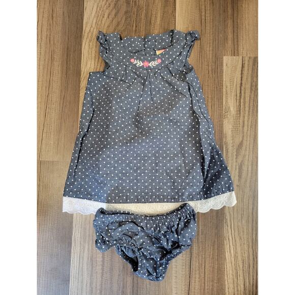 Healthtex Baby Baby Girl Denim Polka Dot Dress W/Diaper Cover Size 6-9 Months - Picture 1 of 2